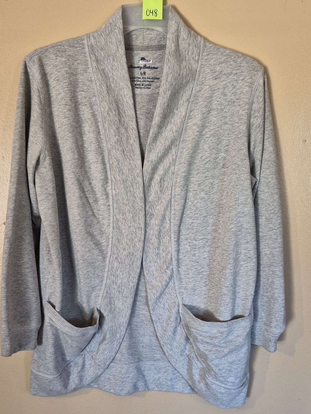 Tommy Bahama Heather Light Gray Open-Front Shawl Collar Cardigan